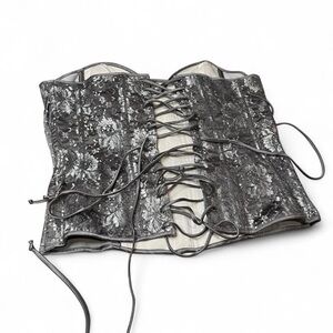 Intimate Attitudes gothic fairy silver and grey sequin metallic lace up corset